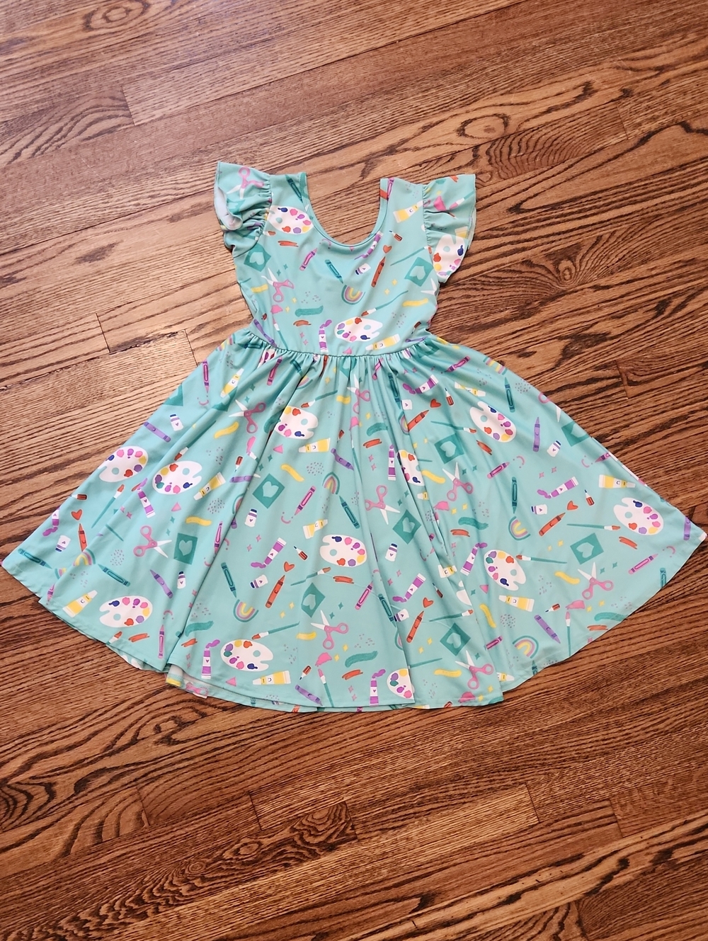 Dot Dot Smile Art Print Flutter Sleeve Dress Size 7